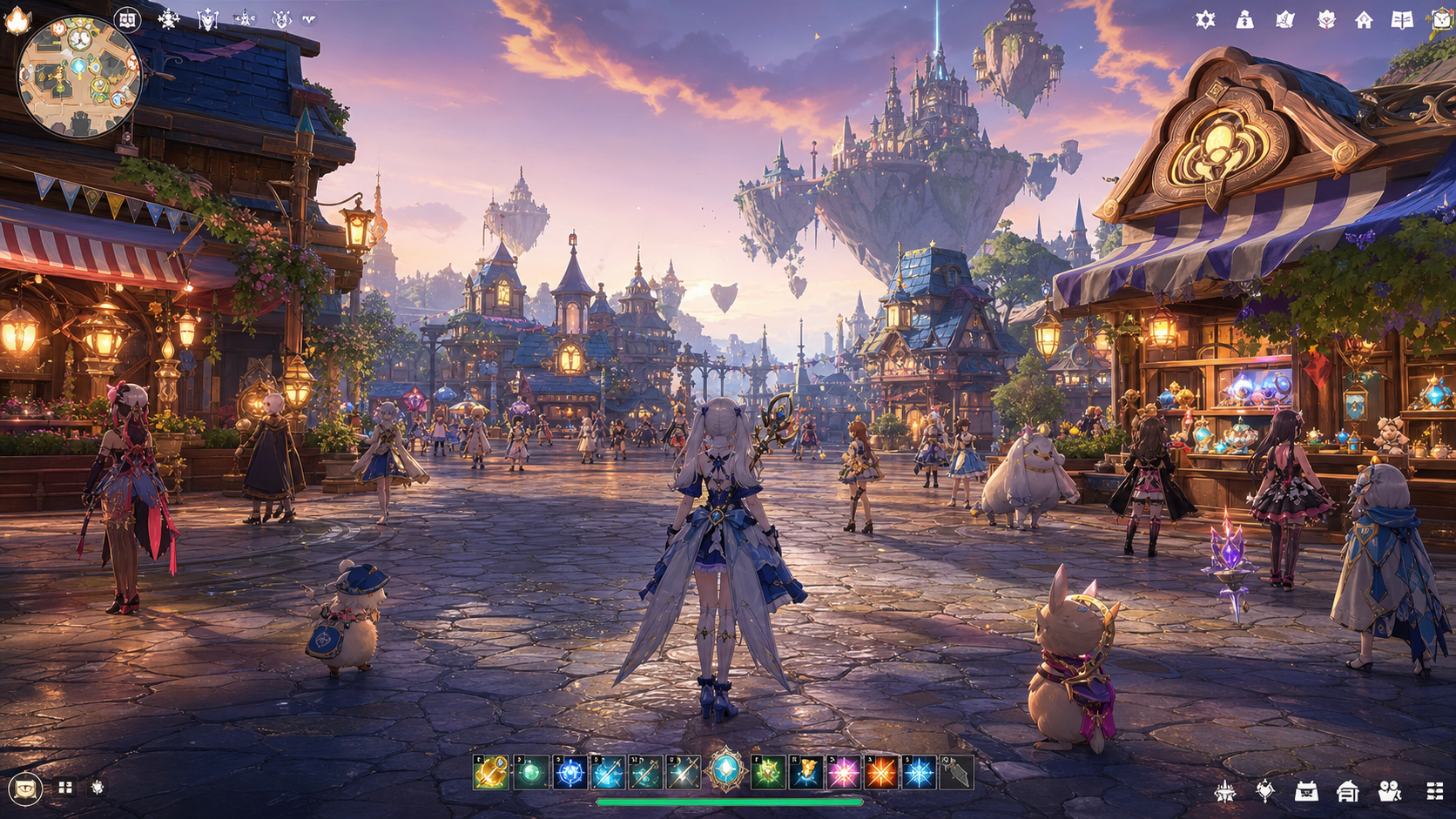 Lebendiger Marktplatz in einer Fantasy-Stadt